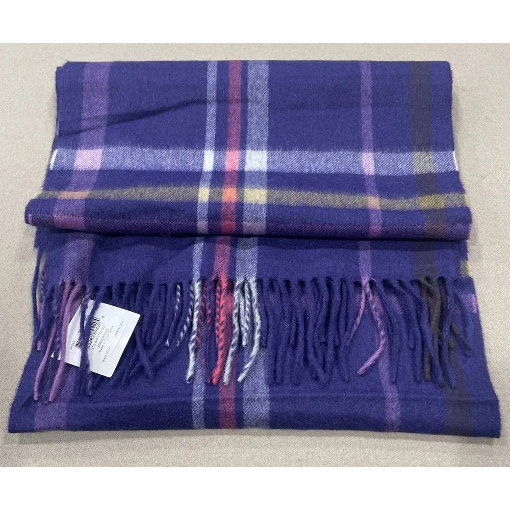 Coach 100% Cashmere Scarf Purple Pink Yellow Plaid MSRP $178 - Picture 2 of 5